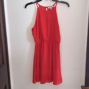 Bright peach high neck dress